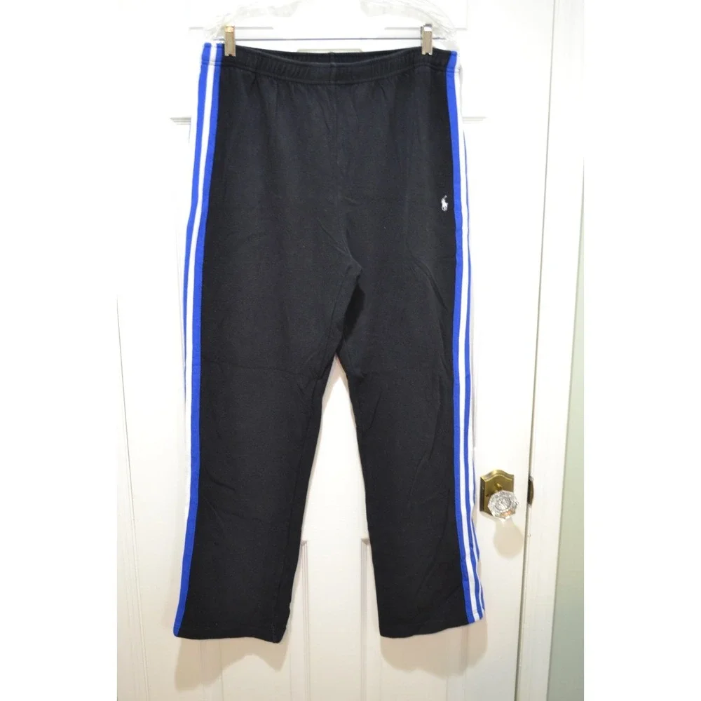 Polo Ralph Lauren Men's Black Cotton Track Pants, Made in Hong Kong , Size Large